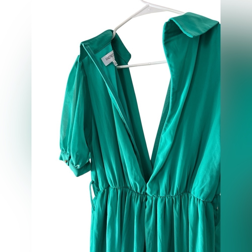 Faeriesty Green deep v neck wide leg jumpsuit - Picture 6 of 6
